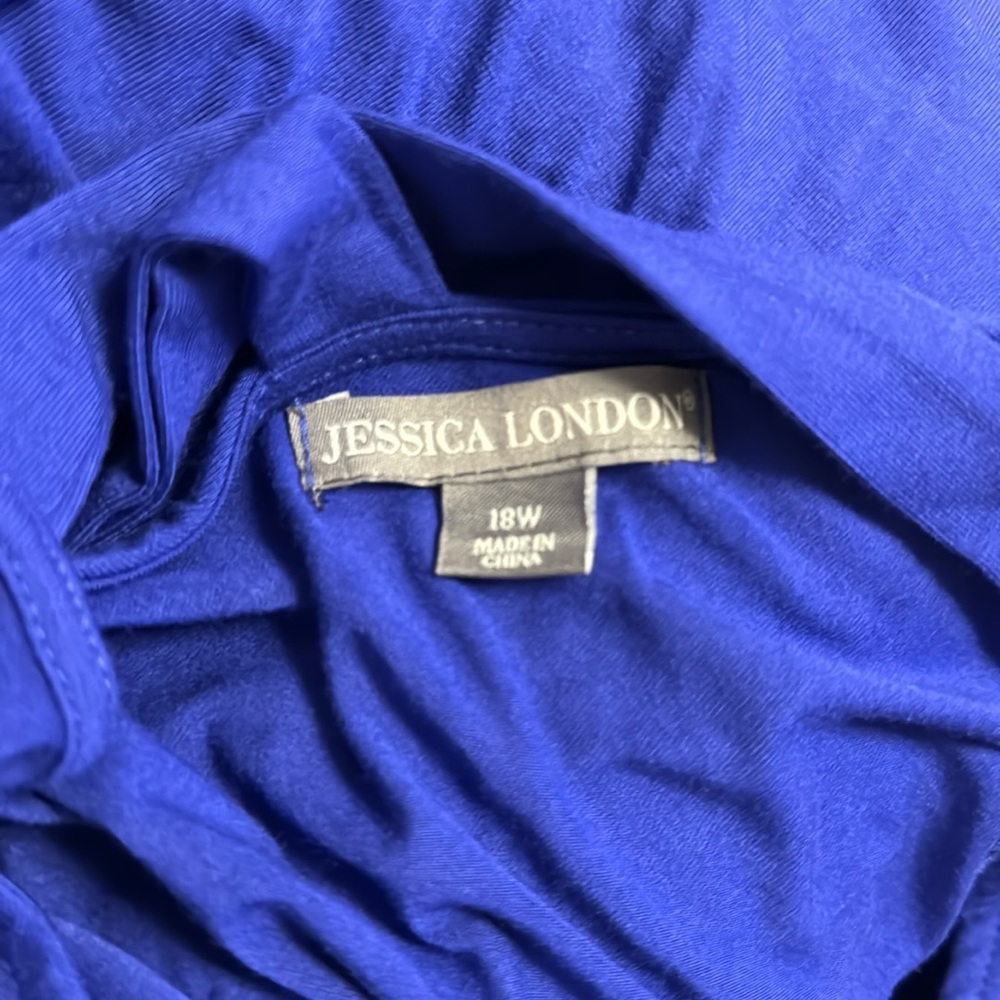 Jessica London royal blue midi short sleeve V-neck dress with pockets - Picture 7 of 8